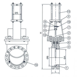 Pneumatic Operated Knife Edge Gate Valve Dimension